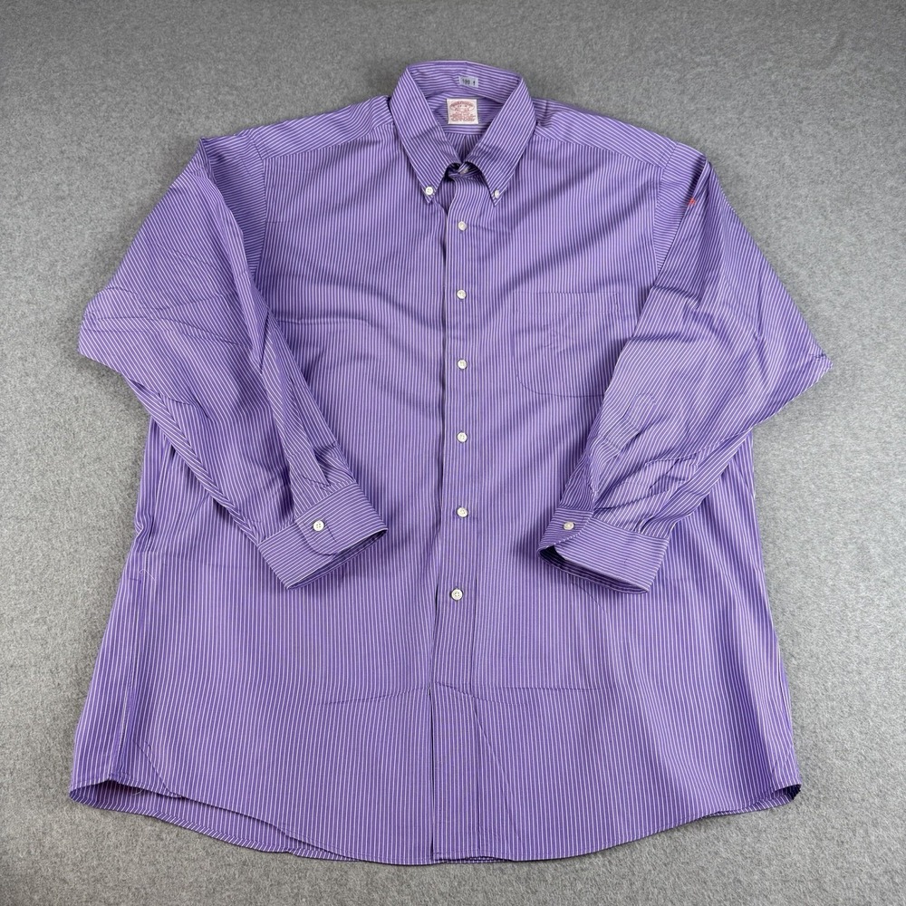 Brooks Brothers Purple Pinstripe Button Down Cotton Dress Shirt 17-34 XL USA